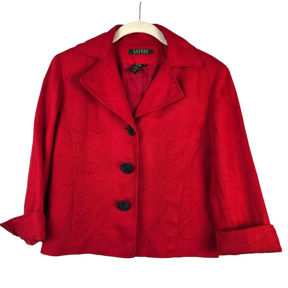 Lauren Ralph Lauren Blazer Women's 4 Red Linen Coastal Nautical Career Preppy